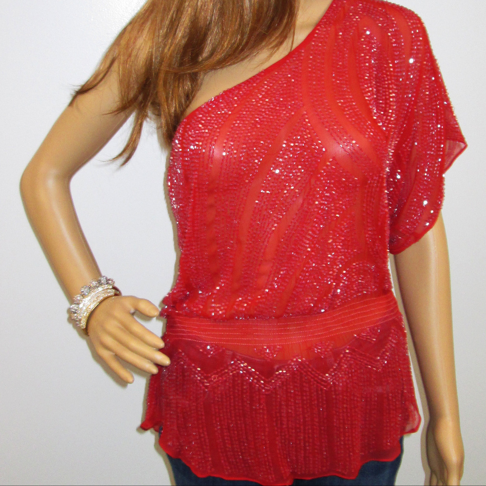 One Shoulder Embroidered Blouse
